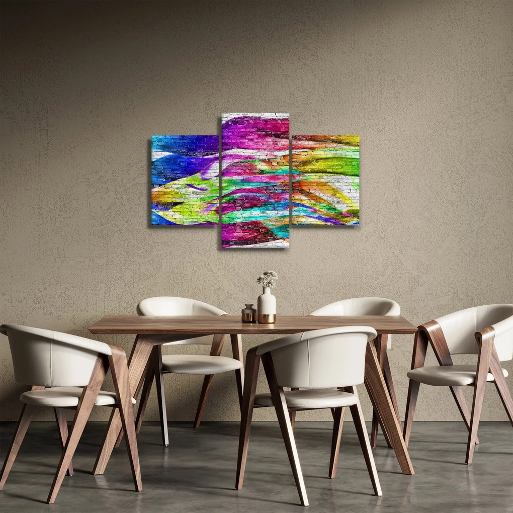 Tablou - Zid de cărămidă cu flăcări colorate (90x60 cm)