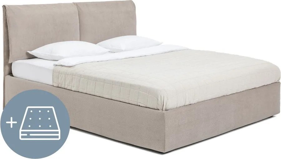 Pat dublu tapițat taupe cu spațiu de depozitare cu saltea / somieră 180x200 cm Thessa Pillow - Bonami Selection