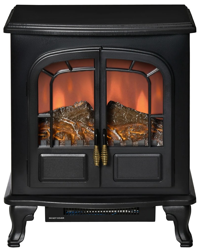 HOMCOM Șemineu electric tip sobă stil neo-retro 2 Uși Sticlă securizată 1000/2000 W LED luminozitate reglabilă Oțel ABS Negru | Aosom Romania