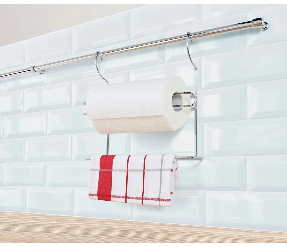 Suport de prosoape de bucătărie argintiu suspendat din oțel cromat Lonardo – Metaltex