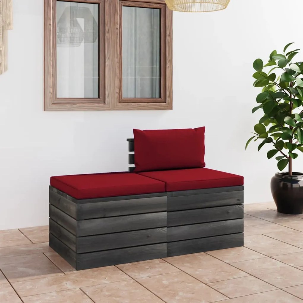 Set mobilier gradina din paleti, 2 piese, cu perne, lemn de pin Rosu, 2, bordo, Da