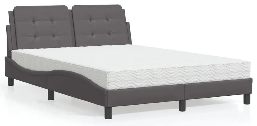vidaXL Pat cu saltea, gri, 140x200 cm, piele ecologică
