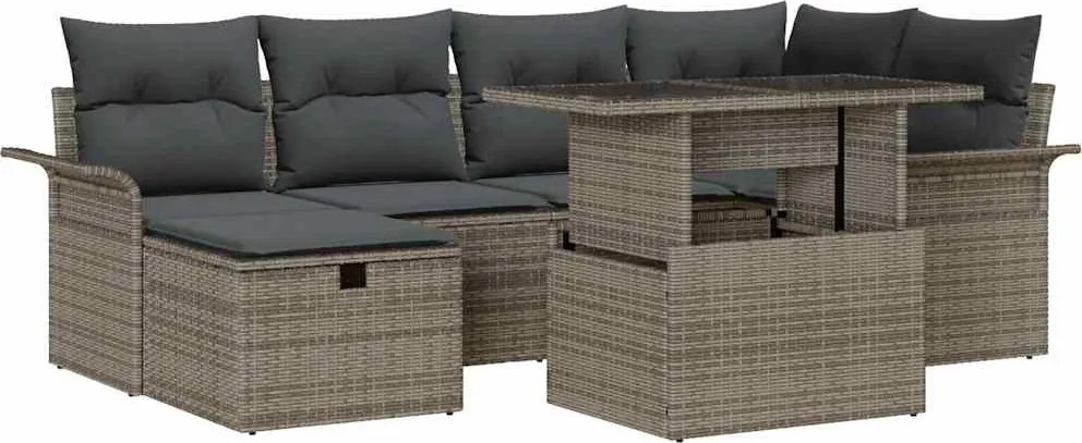 vidaXL Set de canapele pentru grădină cu pernă 7 pcs Gri Rattan poli
