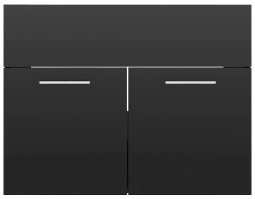 Dulap cu chiuveta incorporata, negru extralucios, PAL negru foarte lucios, 60 x 38.5 x 46 cm