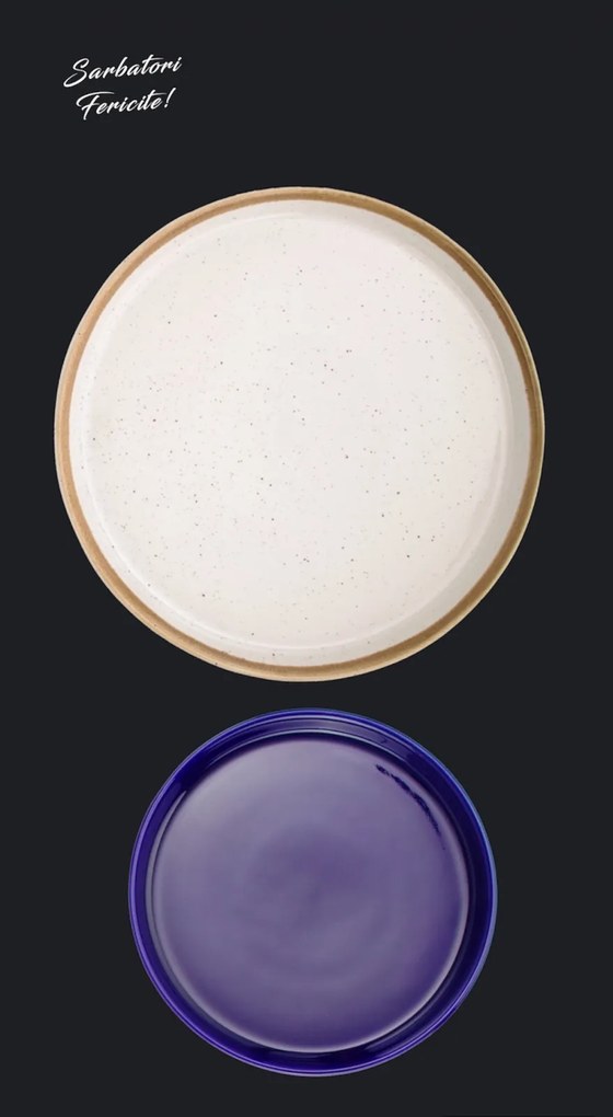 Set 4 Farfurii Sarbatori (2 Farfurii mari 25cm Sand Dune, 2 Farfurii mici 20cm Cobalt)