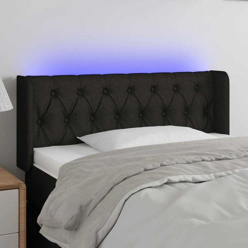 3123564 vidaXL Tăblie de pat cu LED, negru, 103x16x78/88 cm, textil
