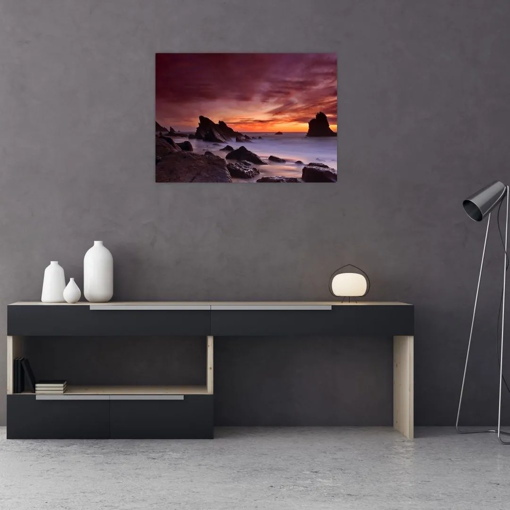 Tablou cu apus de soare pe mal (70x50 cm)