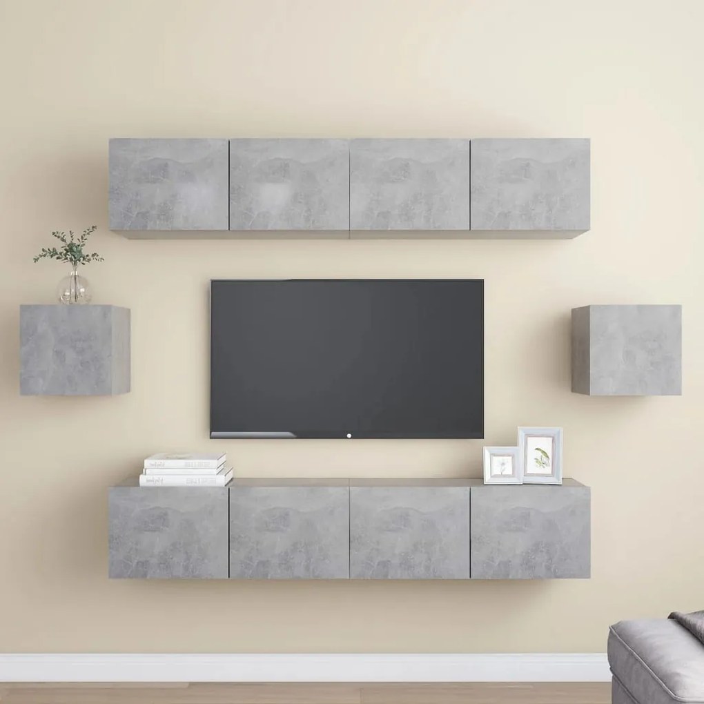 vidaXL Set de dulapuri TV, 6 piese, gri beton, lemn prelucrat
