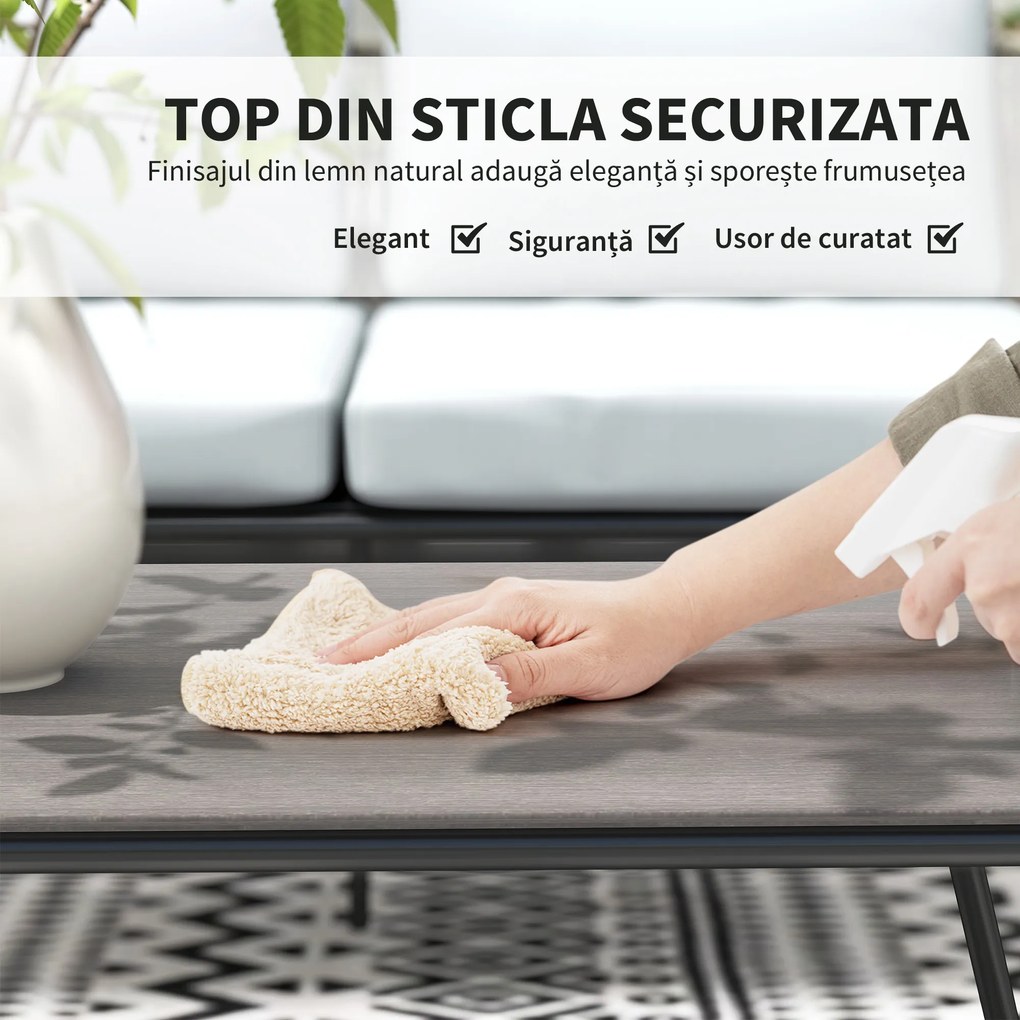Outsunny Masă Grădină Rattan Sticlă Gri Deschis | Aosom Romania