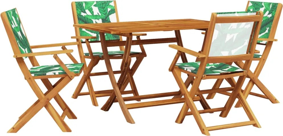 vidaXL Set mobilier de grădină 5 piese textil model frunze/lemn masiv