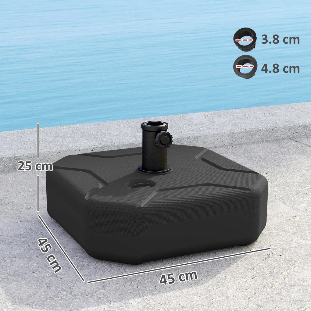 Outsunny Bază Pătrată pentru Umbrelă, Suport Greu pentru Umbrele de Exterior, Umplibil cu Nisip până la 25kg sau cu Apă până la 20kg, pentru Grădină, Piscină, Negru | Aosom Romania
