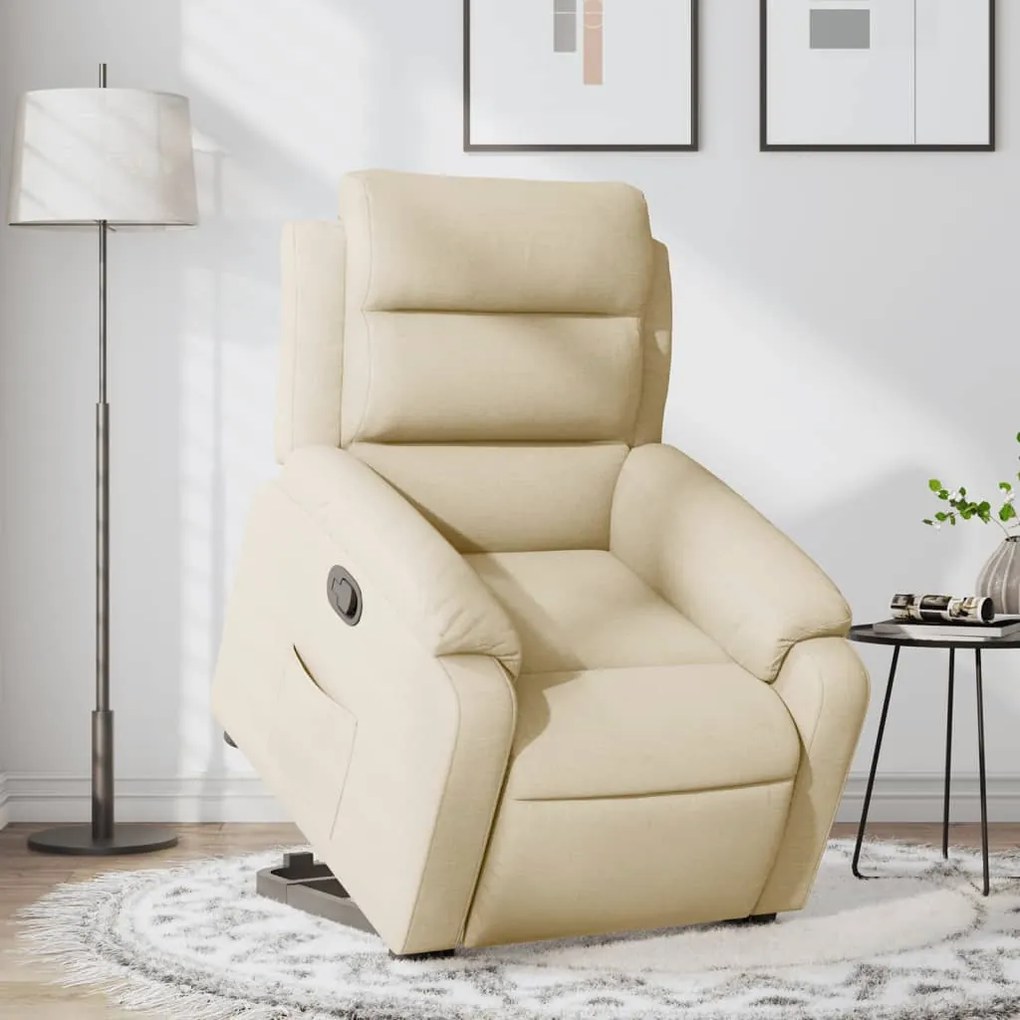 vidaXL Fotoliu rabatabil cu ridicare pe verticală, crem, textil