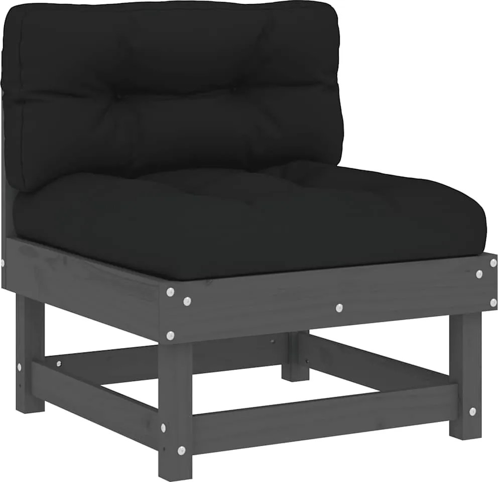 vidaXL Canapea de mijloc cu perne, gri, lemn masiv de pin