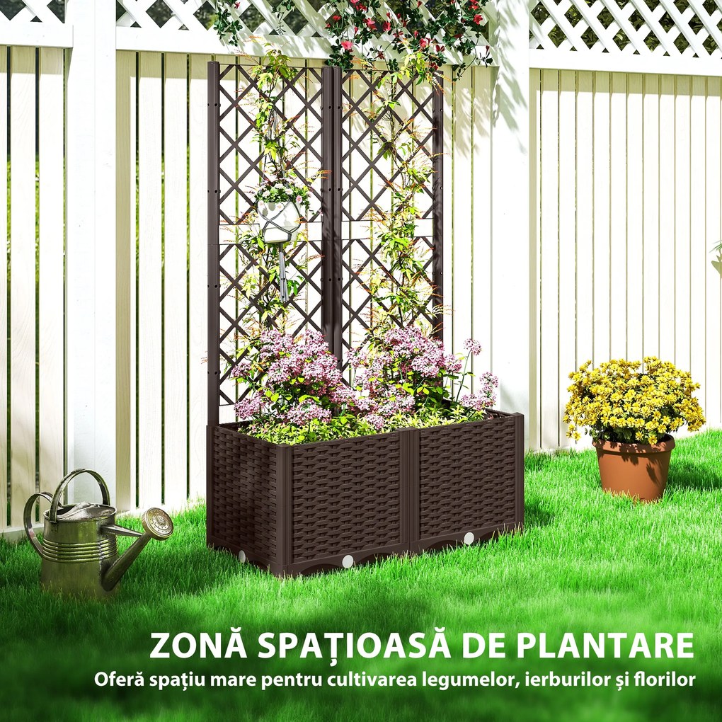 Outsunny Pat Înălțat pentru Grădină cu Spalier și 6 Orificii de Drenaj, 80x40x135 cm, Maro | Aosom Romania