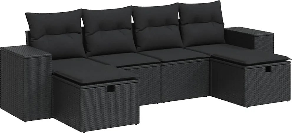 vidaXL Set mobilier de grădină cu perne, 6 piese, negru, poliratan
