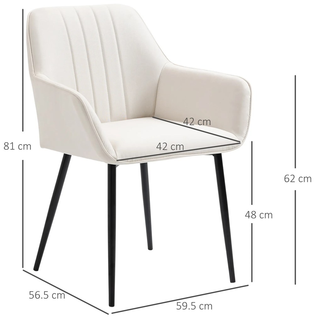 HOMCOM Scaune de Masa Scaune de Vizitator Design scandinav - Set de 2 scaune - Picioare metal negru - Scaun Spatar Brate ergonomici material textil de in Bej | Aosom Romania