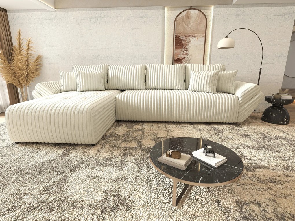 Colțar extensibil dumonde cu ladă de depozitare si sezut confortabil din spuma high-density, Berlin XL Ambience Ivory 350x185 cm