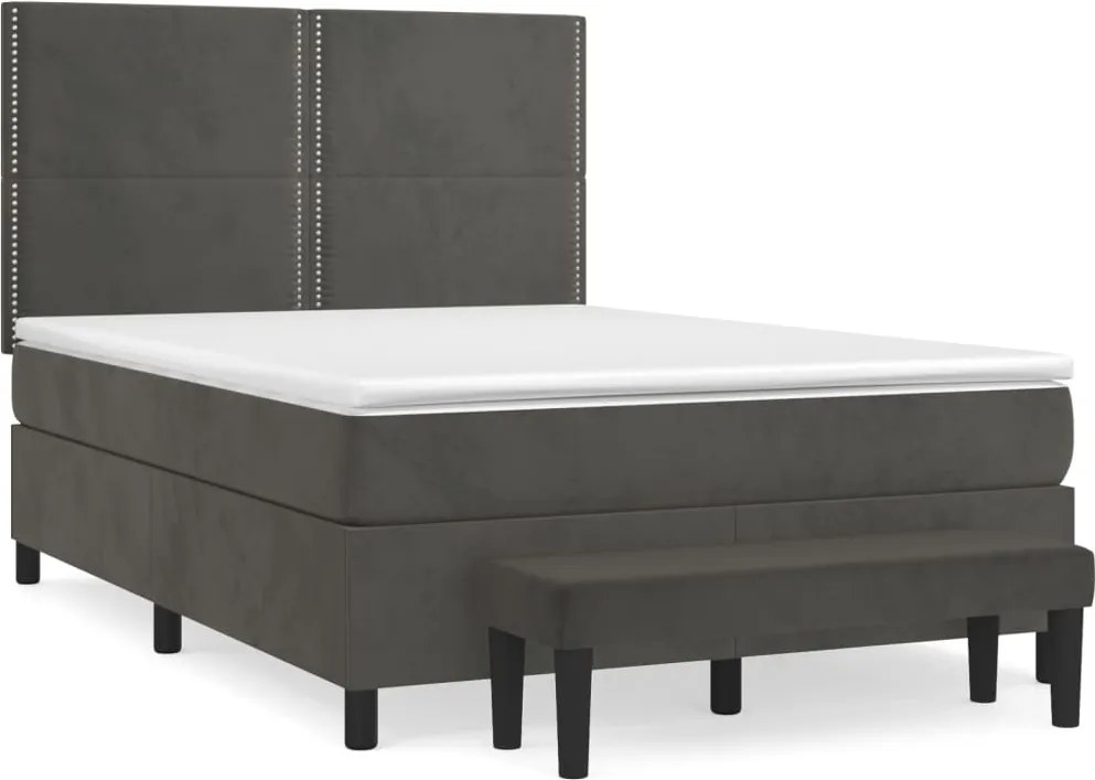 vidaXL Pat box spring cu saltea, gri închis, 140x200 cm, catifea