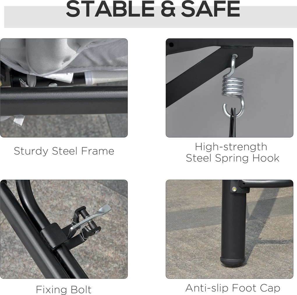 Balansoar de Gradina Outsunny 3 Locuri cu Acoperis Rabatabil Convertibil Pat Poliester Crem 209 cm x 114 cm x 170 cm