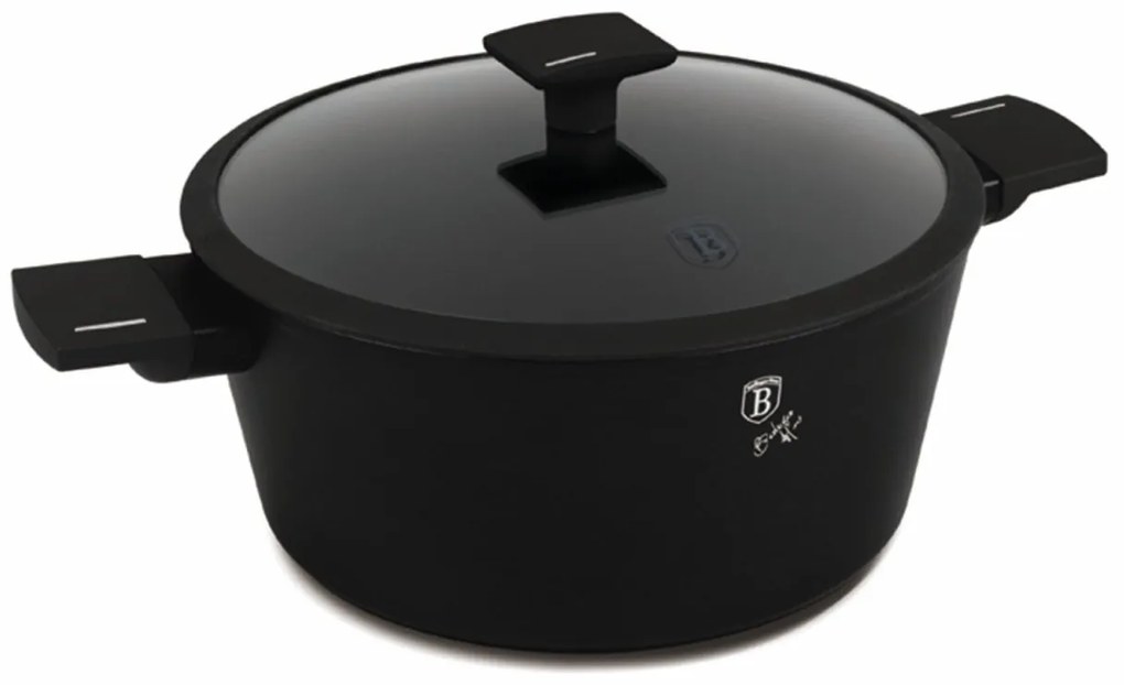 RESIGILAT - Oală cu capac 30 cm, 8 L Berlinger Haus Matte Black Collection BH 8190, înveliș titan, aspect elegant, curățare ușoară