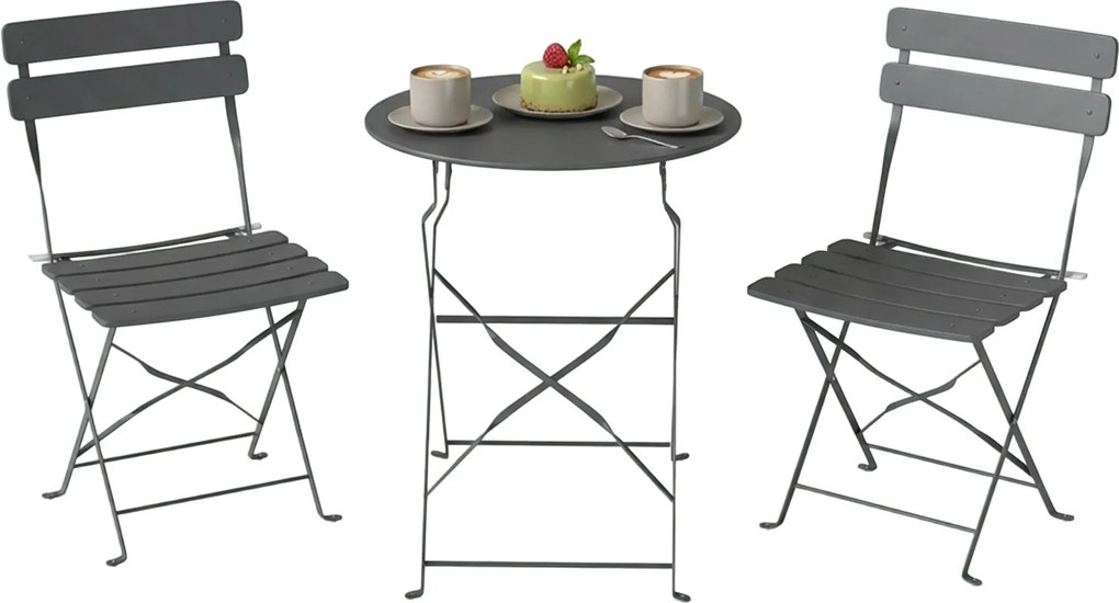 Outsunny Set bistro pentru grădină 3 piese Masă și 2 scaune pliante cu dublă protecție anti-rugină Metal Gri | Aosom Romania