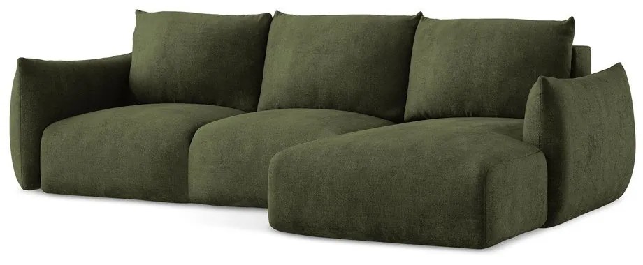 Colțar verde extensibil cu tapițerie din chenille (cu colț pe partea dreaptă/cu șezlong) Leila – Makamii