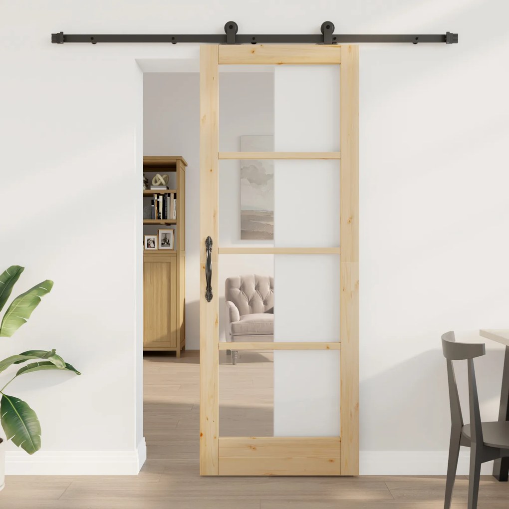 Ușa Glisantă vidaXL cu Set de Accesorii &#039;ORKDAL&#039;Lemn Masiv și Sticlă