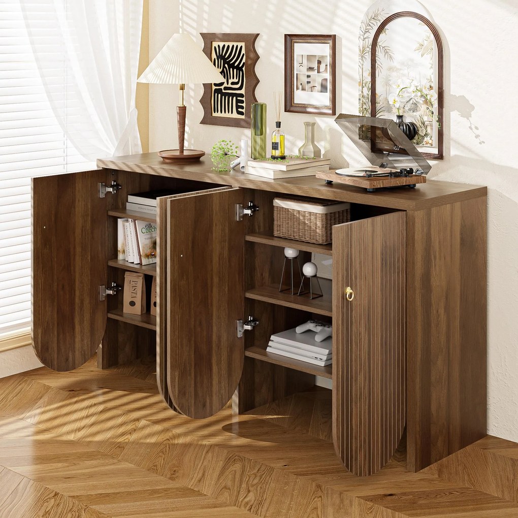 Bufet cu 4 uși, dulap de depozitare versatil pentru living, sufragerie, 147×40×80 cm, Culoare naturală