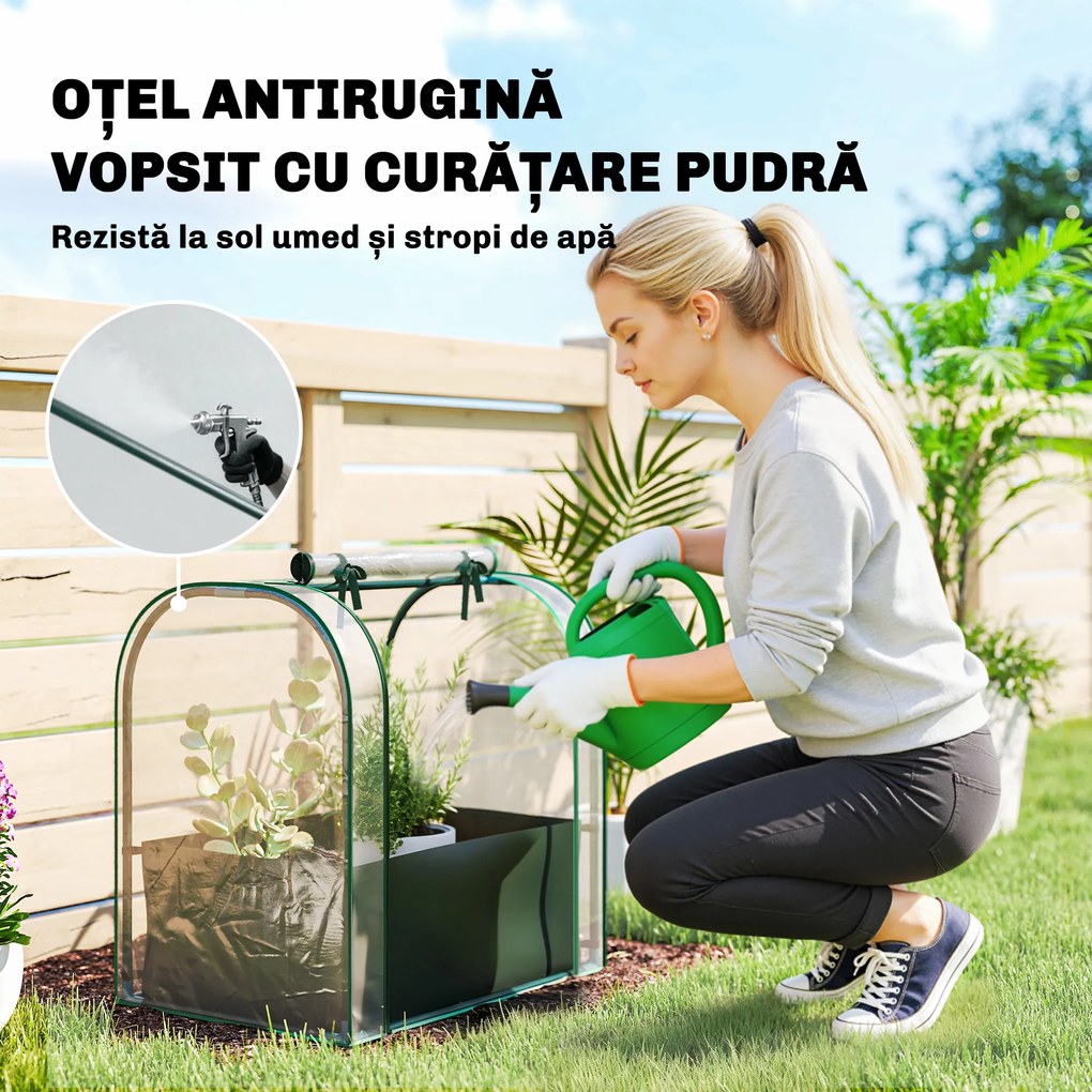 Outsunny Mini Seră de Grădină cu Sac de Plantare, Seră pentru Grădină cu Ușă Rulabilă, Structură din Oțel, Acoperire din Plastic, pentru Legume, Flori, Plante, Verde Închis | Aosom Romania