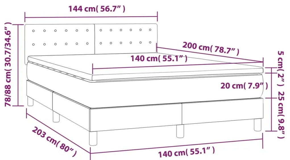 Pat box spring cu saltea, maro, 140x200 cm, piele ecologica Maro, 140 x 200 cm, Nasturi de tapiterie