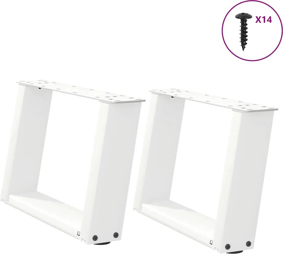 vidaXL Picioare pentru măsuță de cafea în formă de U, 2 buc., alb, 50x(30-31) cm, oțel