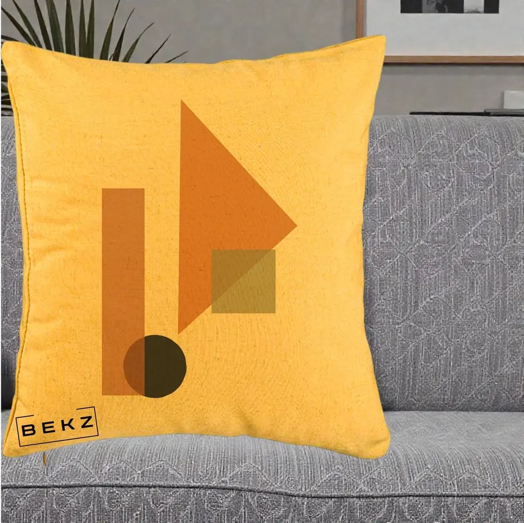 Perna Decorativa Geometric Bauhaus Triunghi, 40x40 cm, Galben, Husa Detasabila, Perna Inclusa, BEKZ®