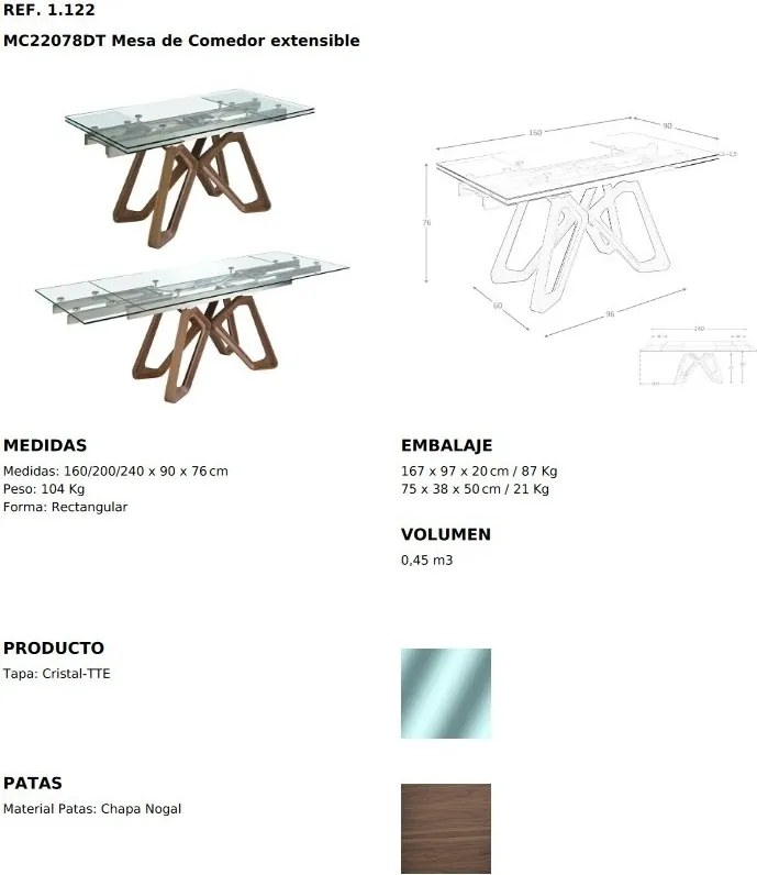 Masa extensibila deosebita design LUX Walnut-Glass 160-240x90cm