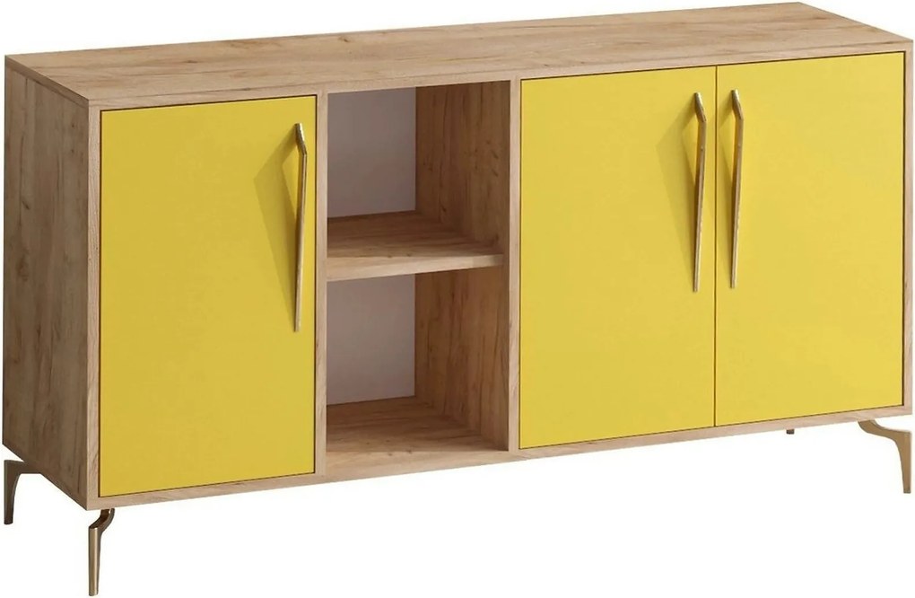 Comoda SUDER, stejar/galben, PAL melaminat, 140x40x86 cm