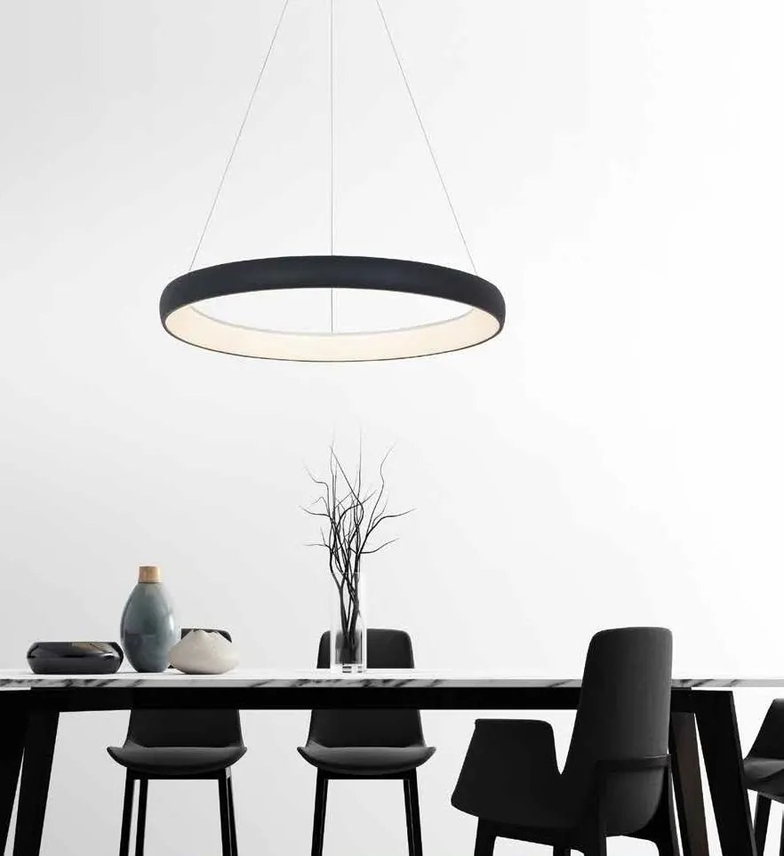 Lustra LED design modern circular Ring 60cm, Sandy Black