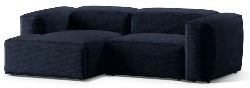 Colțar albastru închis cu tapițerie din catifea reiată (cu colț pe partea stângă/cu șezlong) Bergamo – Cosmopolitan Design