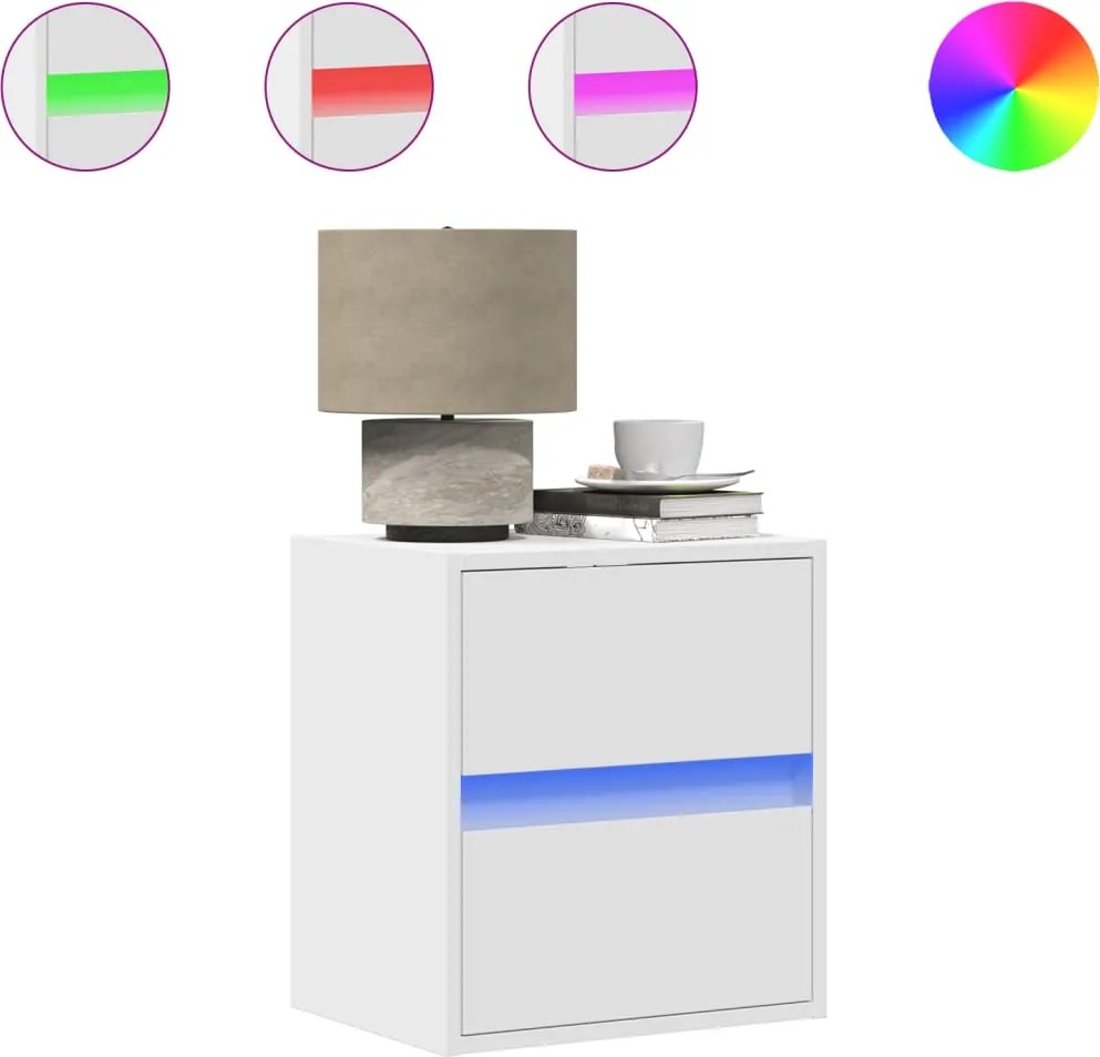 vidaXL Noptiere montate pe perete cu lumini LED, 2 buc., alb