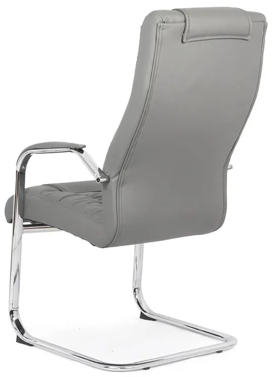 Scaun vizitator gri OFF 8115 din piele ecologică și cadrul cromat tip sanie