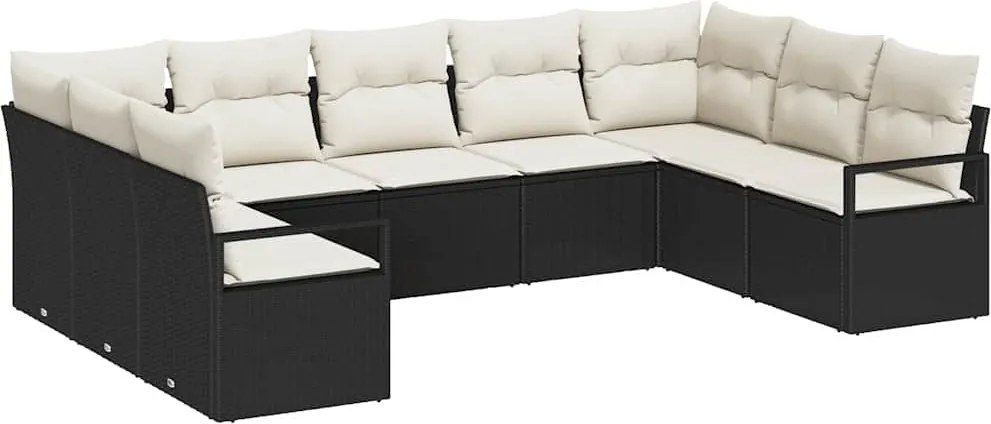 vidaXL Set de canapele pentru grădină 9 pcs Negru și Alb poliratan