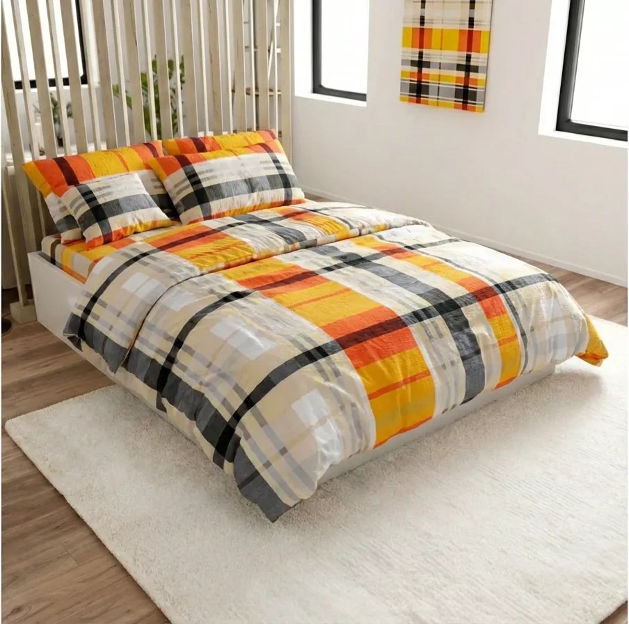 Lenjerie de pat creponata din bumbac Renforce ORANGE KUBE colorata Dimensiune lenjerie de pat: 70 x 90 cm | 140 x 200 cm