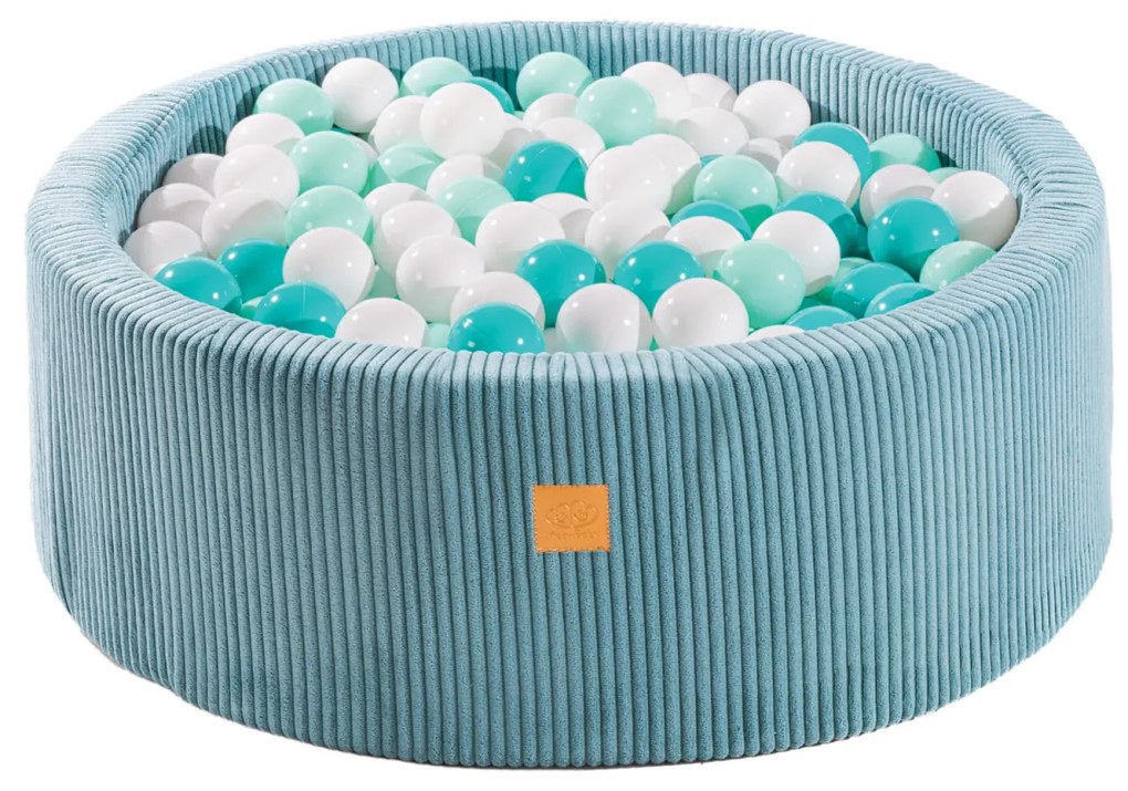 Piscina uscata cu 200 de bile 7cm (Alb Mint Turcoaz) MeowBaby   Aesthetic, 90x30 cm, Premium Velur reiat   corduroy Turcoaz