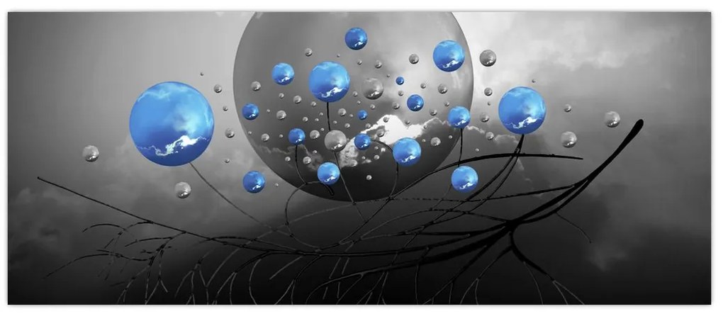 Tabloul cu bile abstracte albastre (120x50 cm)