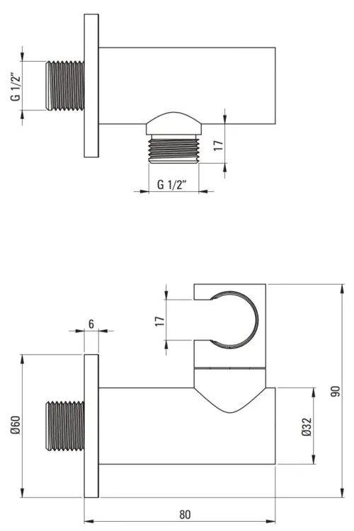 Racord unghiular pentru furtun de dus cu suport crom, Cascada, Deante Crom lucios