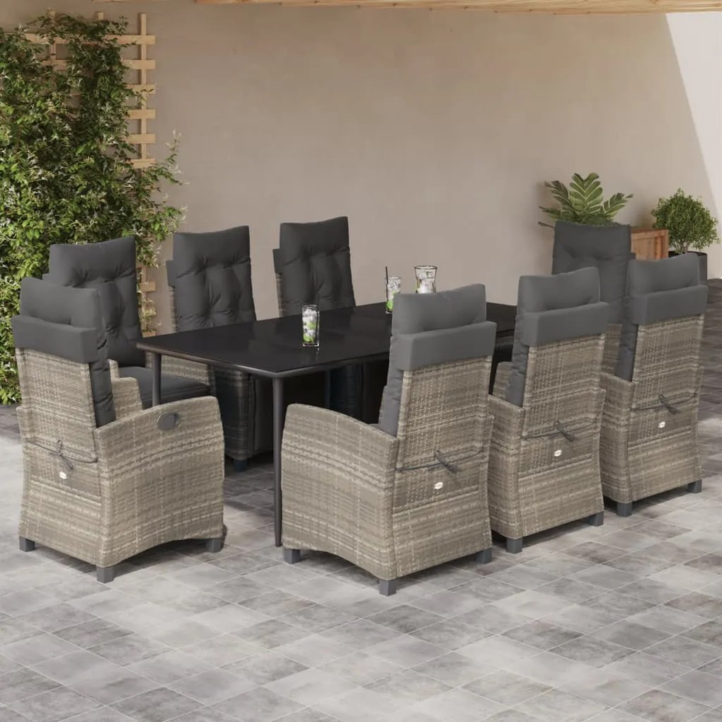 vidaXL Set mobilier grădină cu perne, 9 piese, gri deschis, poliratan
