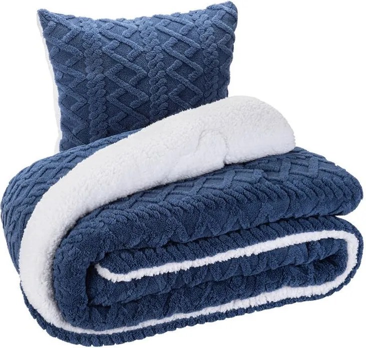 decoDoma Set matlasat cu blăniţă INVERNO albastru închis 2 buc