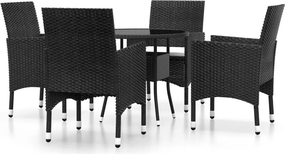 vidaXL Set mobilier de grădină, 5 piese, negru, poliratan