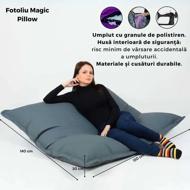 Fotoliu tip Perna Magic Pillow, Material impermeabil - Gri inchis