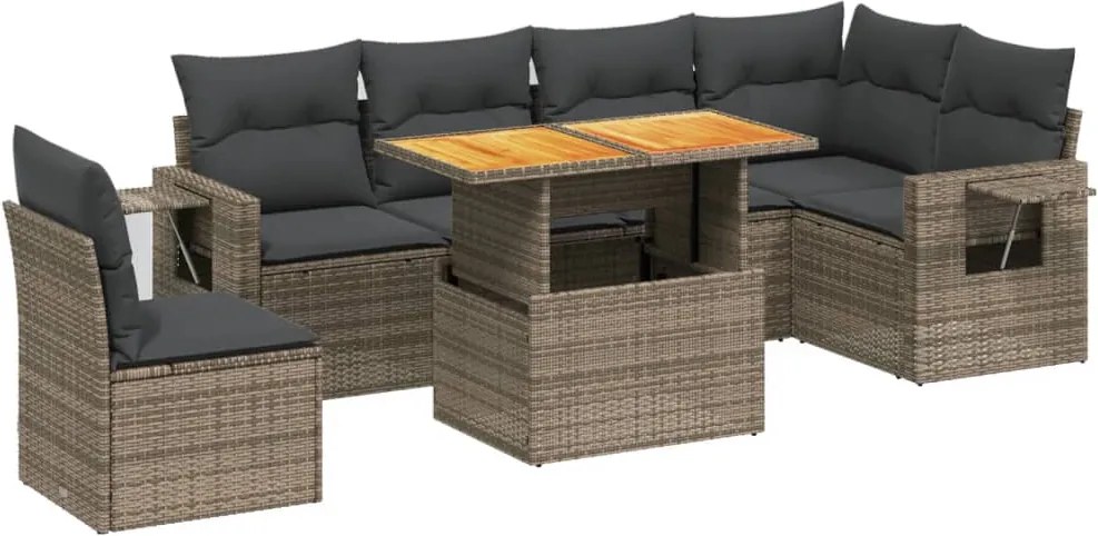 vidaXL Set canapele de grădină, 7 piese, cu perne, gri, poliratan