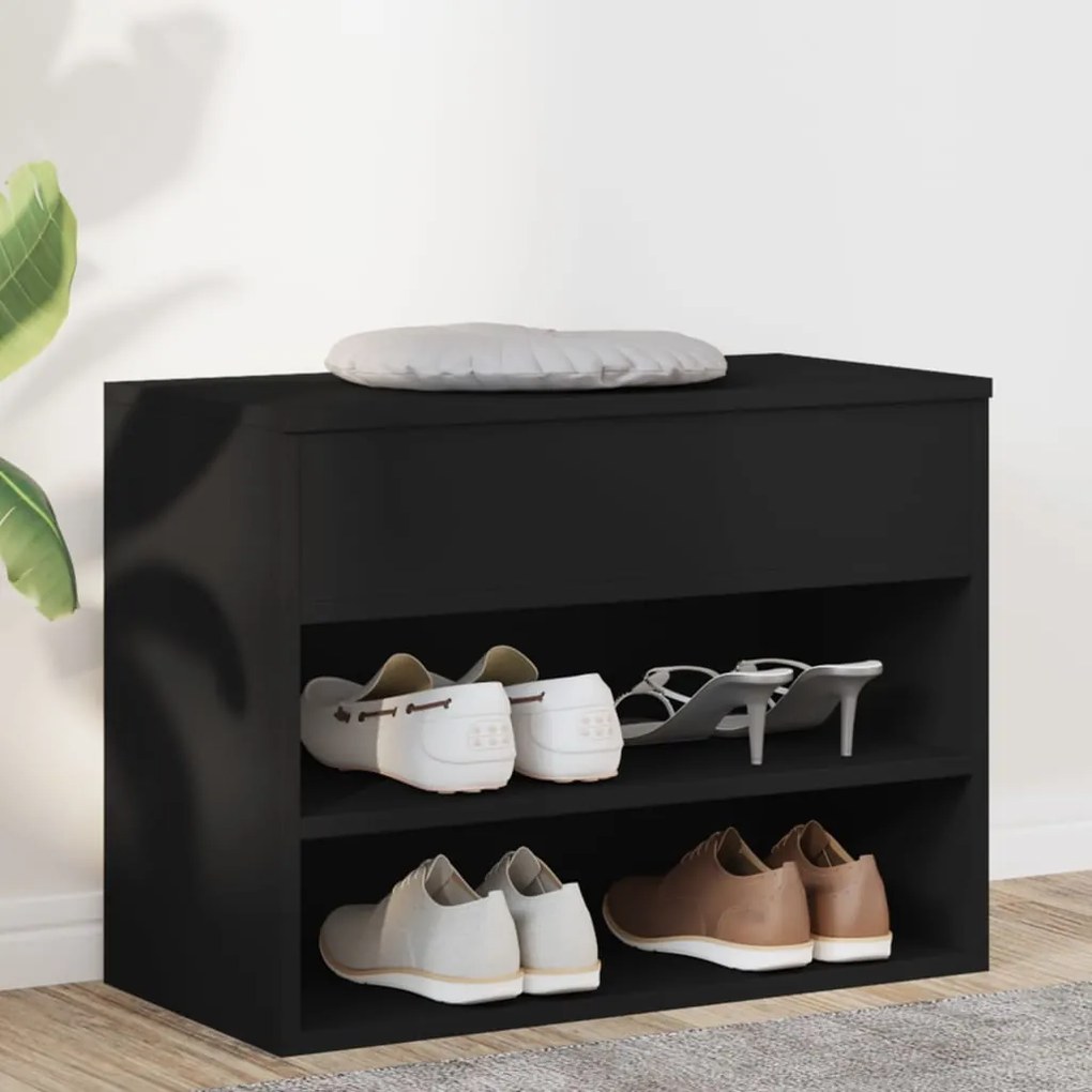 vidaXL Banchetă pantofar, negru, 60x30x45 cm, PAL