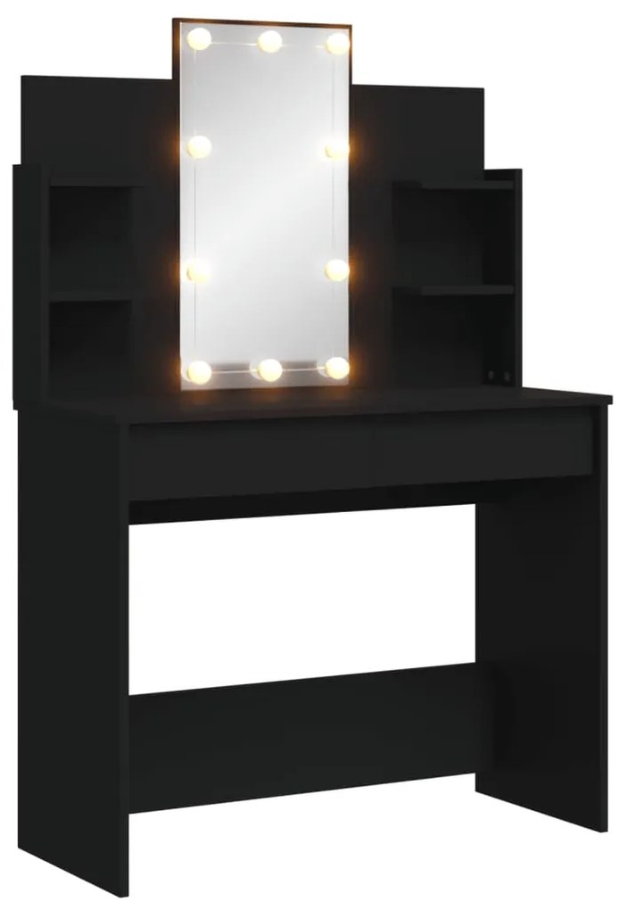 837893 vidaXL Masă de toaletă cu LED-uri, negru, 96x40x142 cm
